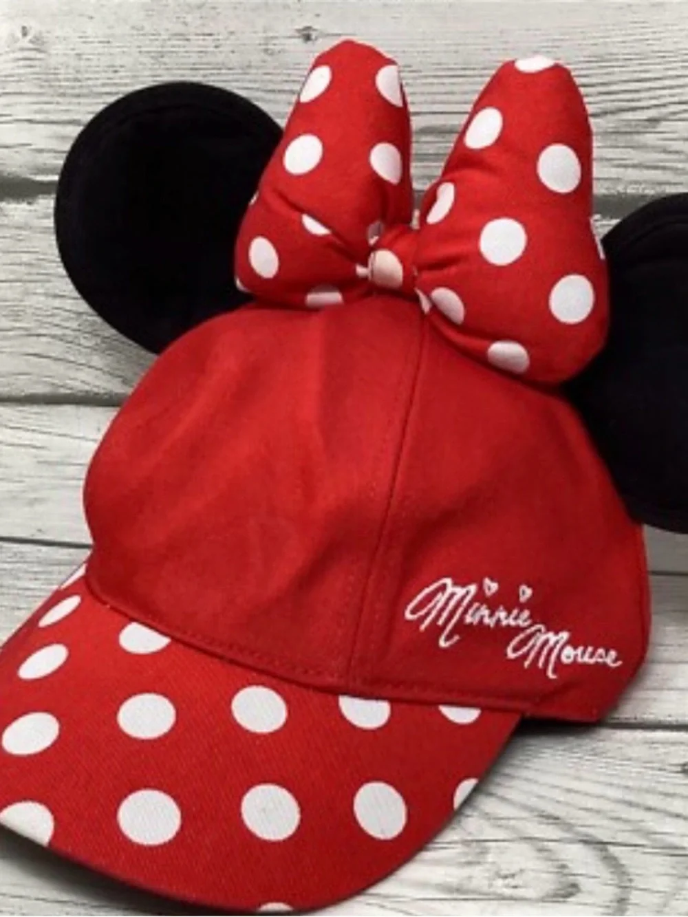 Disney Minnie Mouse Red and White Polka Dot Ear Hat with Black Ears